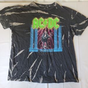 AC/DC Who Made Who Tour 86 T Shirt Large Black Bleach Tie Dye Distressed Rock
